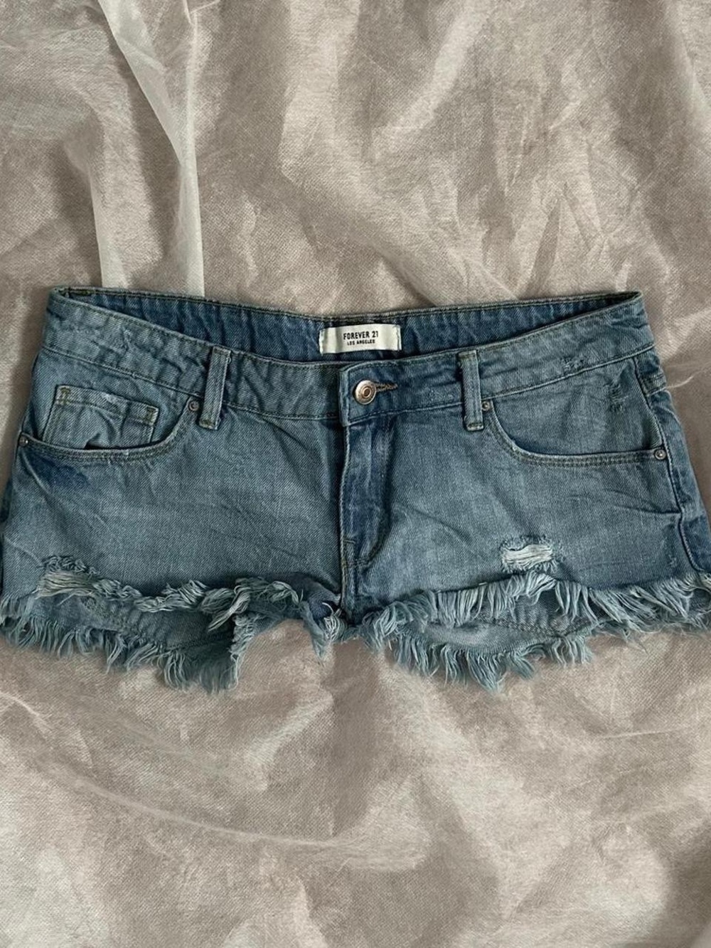 Forever 21 Low Rise Women's Distressed Denim Shorts in Medium Blue